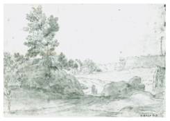 drawings CB:546 Wooded Landscape with a Chapel behind a Wall
