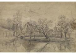 Landscape with Houses by a Pond