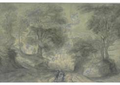 Work 1074: Landscape with Two Figures on a Road going down between Trees