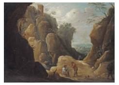 Travellers Resting by a Creek in a Rocky Landscape