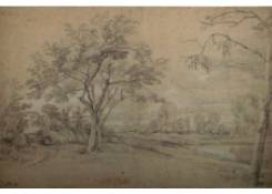 Hilly Landscape with Trees at the bank of a River