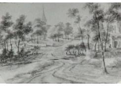 Work 1154: A Landscape with a Church in the Background and Scattered Trees 