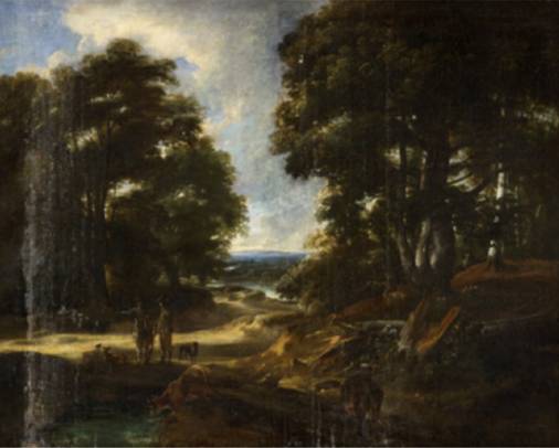 Landscape with Huntsmen en Dogs