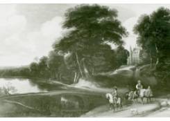 Elegant Figures riding in a River Landscape 