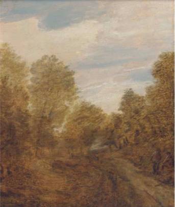 A Wooded Landscape with Figures on a Track 