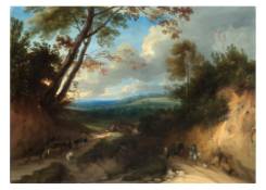Work 187: Extensive Woody Landscape with Travellers on a Road 