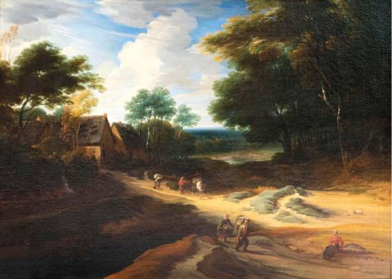 Summer Landscape with Houses and Figures at Forest Edge