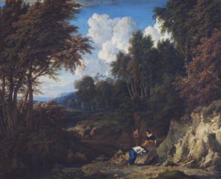 Valley Landscape with a Grieving Woman and Companions
