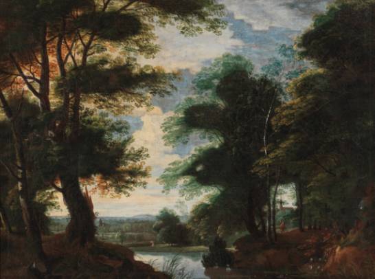 A Wooded Landscape with Hunters