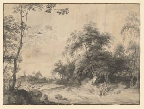 Wood Landscape with Two Walkers